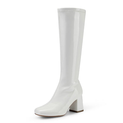 DREAM PAIRS Women Knee High Chunky Gogo Boots,White/Patent/Pu,8 🍁 All In One Marketplace Canada