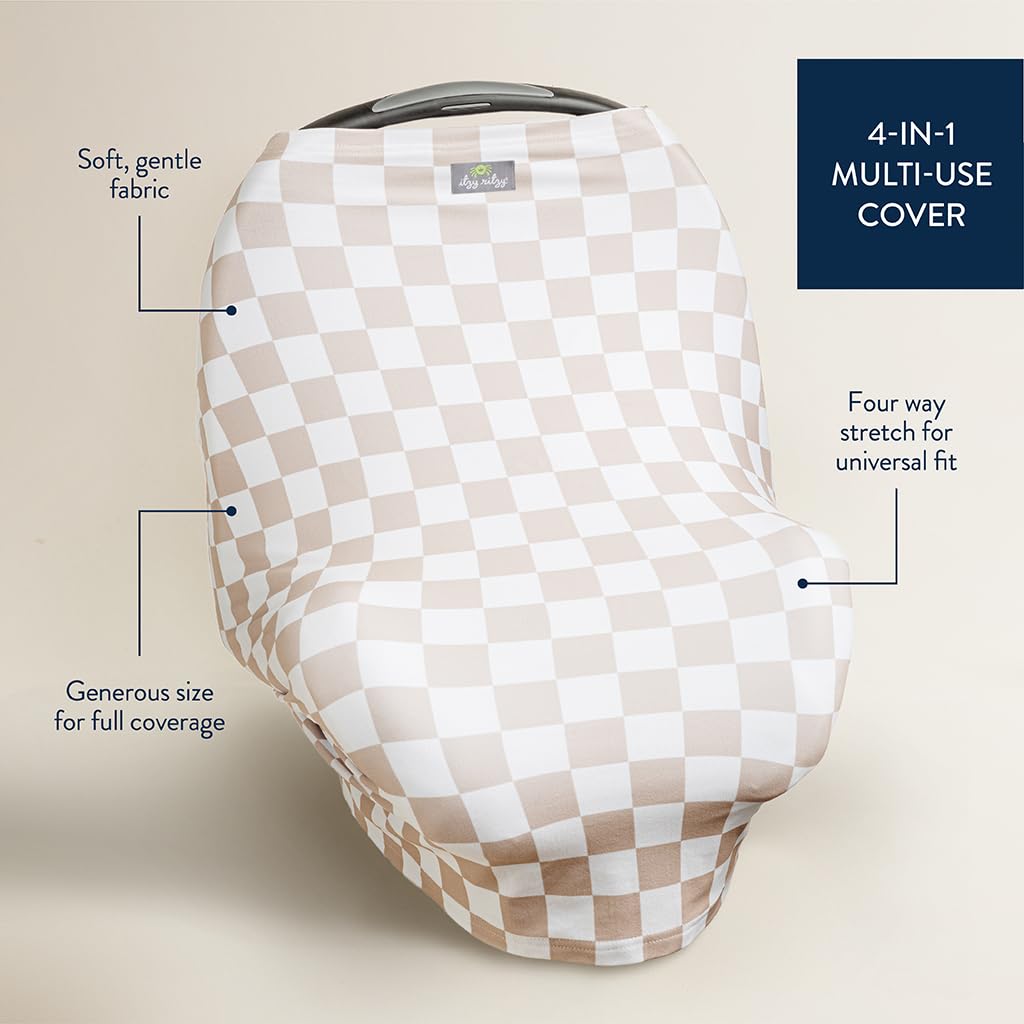 Itzy Ritzy 4-in-1 Nursing Cover, Car Seat Cover, Shopping Cart Cover & Infinity Scarf – Breathable, Multi-Use Nursing Cover Up for Breastfeeding, Carseat Canopy & Stroller Cover (Checkerboard) Itzy Ritzy