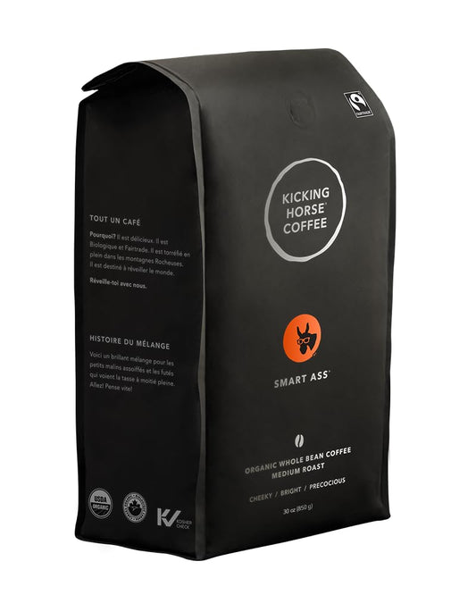 Kicking Horse Coffee - Smart Ass Blend, Whole Bean 100% Arabica Coffee | Medium Roast | All Organic & Fairtrade | 850 g