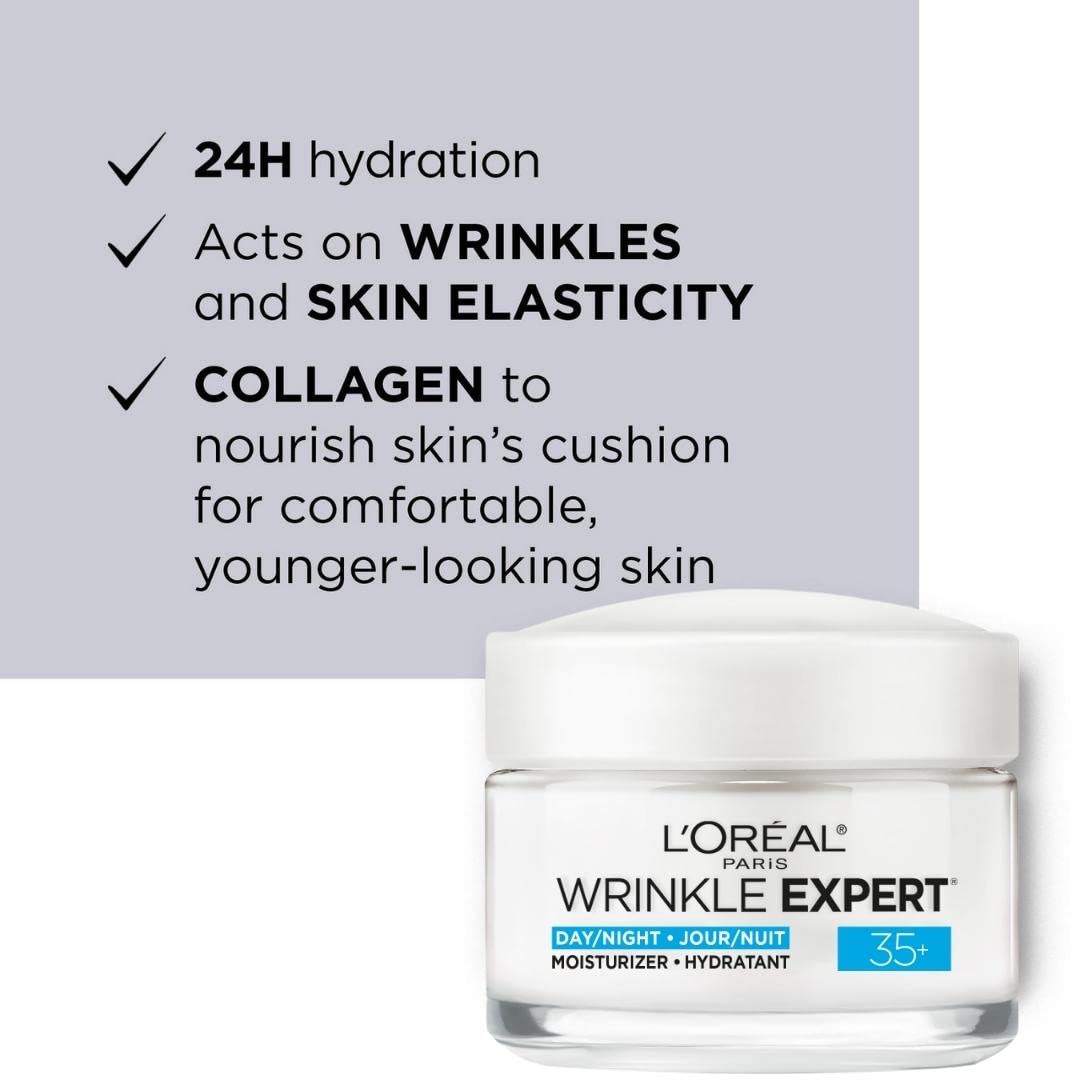 L’Oréal Paris Wrinkle Expert 35+ Anti Aging Day Face Moisturizer & Night Face Cream, Collagen Cream for Face to Reduce the Look of Wrinkles, Provides 24HR Hydration, 50mL