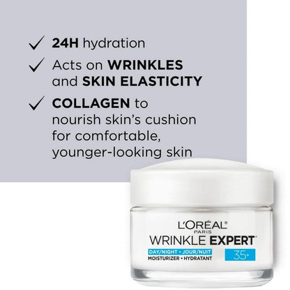 L’Oréal Paris Wrinkle Expert 35+ Anti Aging Day Face Moisturizer & Night Face Cream, Collagen Cream for Face to Reduce the Look of Wrinkles, Provides 24HR Hydration, 50mL