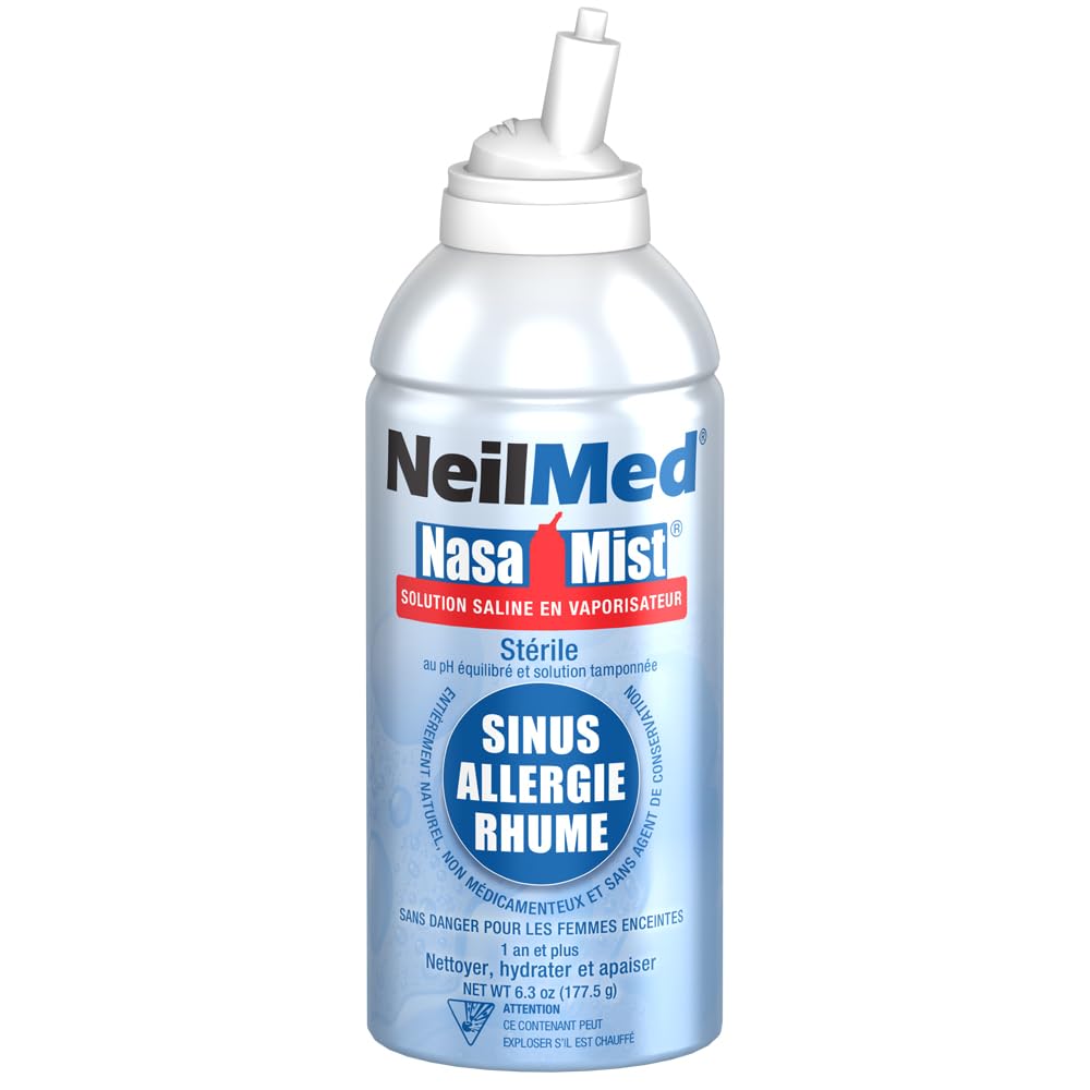 NeilMed NasaMist Saline Spray 177mL. All Natural pH Balanced & Buffered Solution - Soothe, Moisturize and Cleanse Using Specially Designed tip. Contains 3 canisters - Available at All In One Marketplace Canada