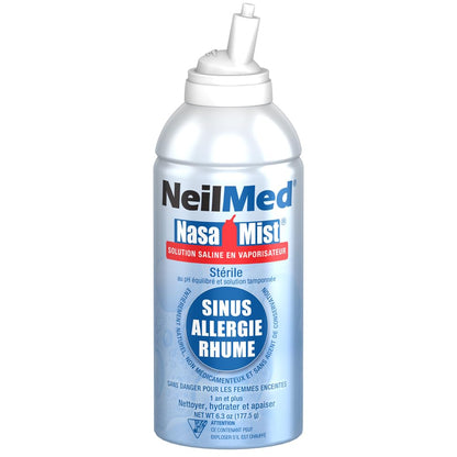 NeilMed NasaMist Saline Spray 177mL. All Natural pH Balanced & Buffered Solution - Soothe, Moisturize and Cleanse Using Specially Designed tip. Contains 3 canisters - Available at All In One Marketplace Canada