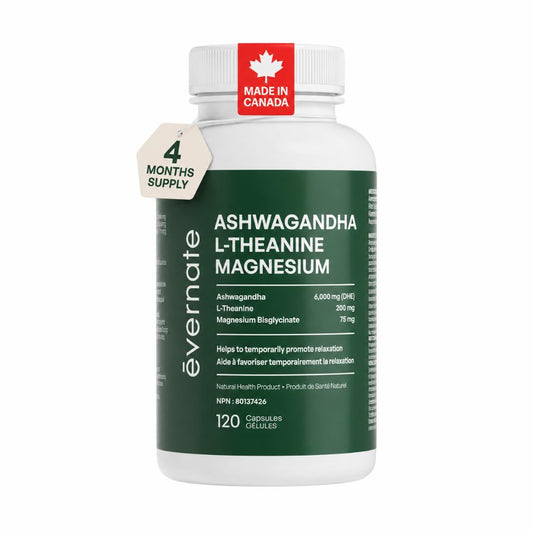ALL-IN-ONE Ashwagandha 6000mg with L-Theanine 200mg & Magnesium Bisglycinate Chelated – Stress, Sleep, Mood, Calm & Relaxation Support – Non-GMO Vegan – 120 Capsules, 4 Month Supply – 1 Capsule Daily – Made in Canada - Available at All In One Marketplace Canada