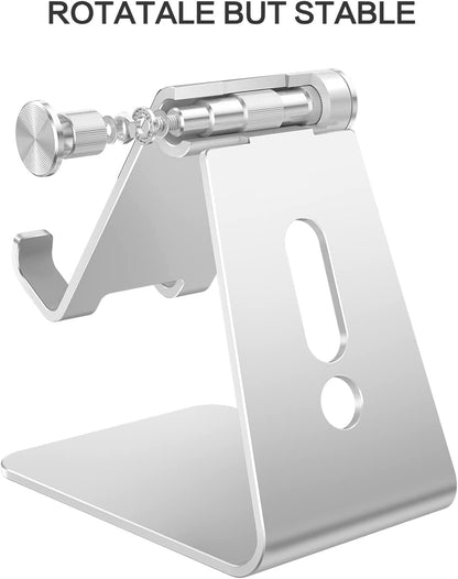 Adjustable Cell Phone Stand, OMOTON C2 Aluminum Desktop Phone Holder Dock Compatible with iPhone 17/16/15/14 Pro Max/Pro/Air and Other Smart Phones, Silver