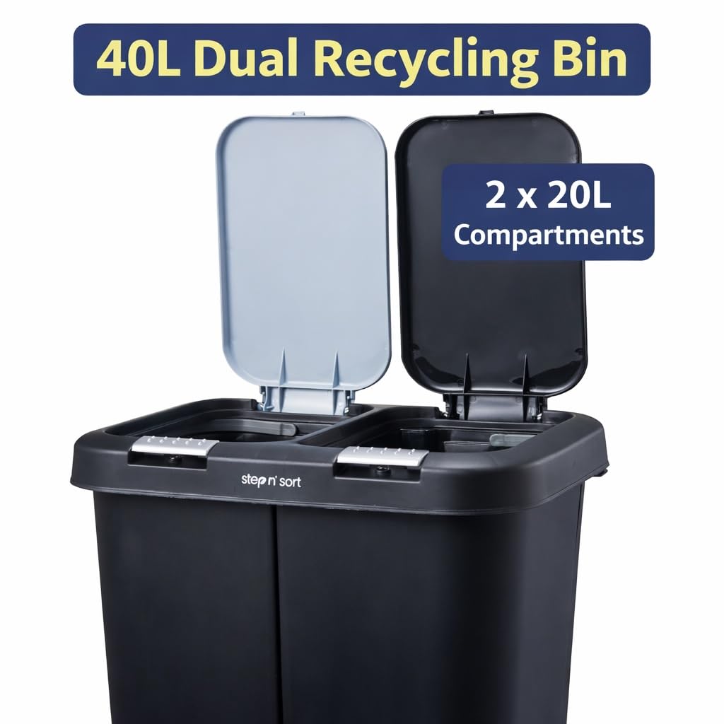 Step N’ Sort 40L Dual Compartment Recycling Bin – Slim Kitchen Waste & Recycling System (2 × 20L) Step N' Sort