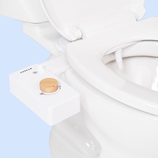 TUSHY Classic 3.0 Non-Electric Bidet Toilet Attachment, Experience a Superior Fresh Water Clean (Slim Fit, Easily Installs Under Toilet Seat, Adjustable Spray, Self Cleaning Nozzle), Bamboo Knob