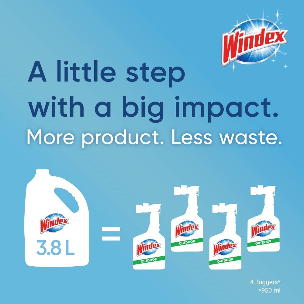 Windex Outdoor Window, Glass, and Patio Cleaner Refill, Streak-Free, Removes Dirt and Grime, Surface Cleaning Shine Spray, 3.8mL Windex
