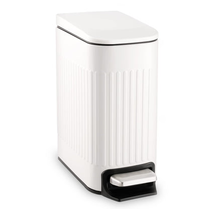 TrashAid Slim Bathroom Trash Can with Lid Soft Close, 6 Liter/1.6 Gallon Stainless Steel Small Garbage Can with Removable Inner Bucket, Step Pedal, Slim Wastebasket for Toilet, Office, Bedroom, White - Available at All In One Marketplace Canada