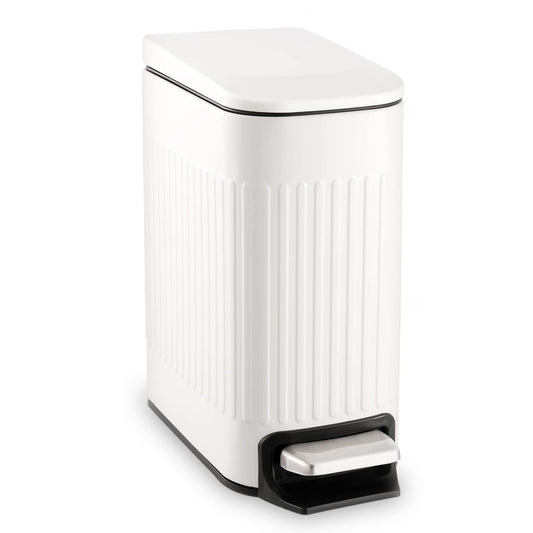 TrashAid Slim Bathroom Trash Can with Lid Soft Close, 6 Liter/1.6 Gallon Stainless Steel Small Garbage Can with Removable Inner Bucket, Step Pedal, Slim Wastebasket for Toilet, Office, Bedroom, White - Available at All In One Marketplace Canada