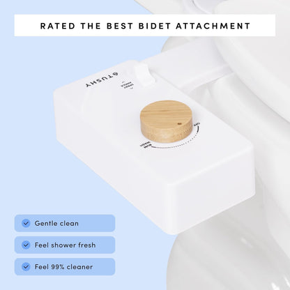 TUSHY Classic 3.0 Non-Electric Bidet Toilet Attachment, Experience a Superior Fresh Water Clean (Slim Fit, Easily Installs Under Toilet Seat, Adjustable Spray, Self Cleaning Nozzle), Bamboo Knob