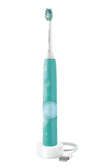 Philips Sonicare 4100 Electric Toothbrush, Sonic Toothbrush with Two Intensity Levels, Pressure Sensor and Timer, Cleansing Blue Prismatic, Model HX3689/23