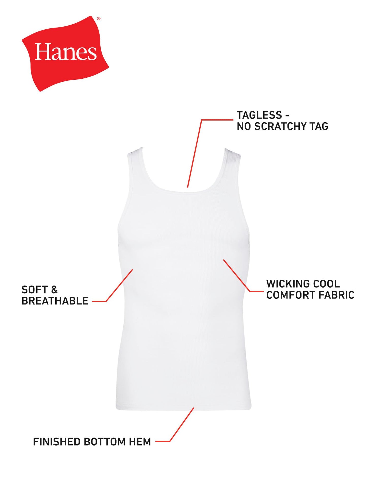 Débardeurs sans étiquette Hanes ComfortSoft pour hommes, paquet de 6, blancs, taille 3XL (US)