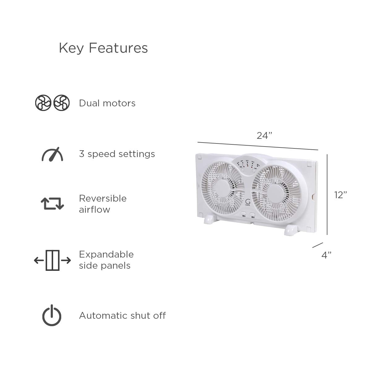 Genesis Twin Fan High Velocity Reversible AirFlow Fan, LED Indicator Lights Adjustable Thermostat & Max Cool Technology, ETL Certified, White (A1WINDOWFAN) Genesis