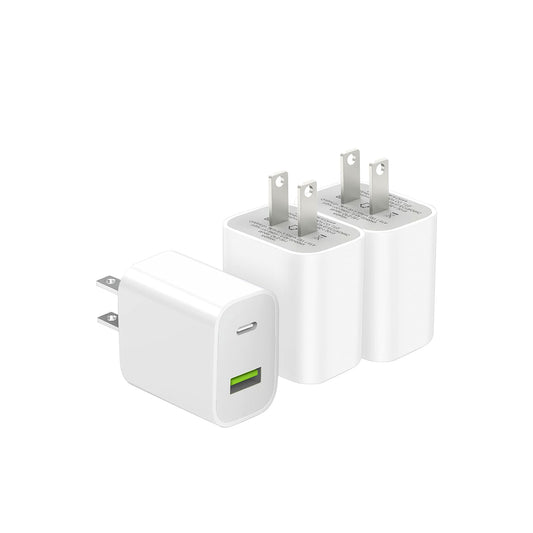 3 Pack USB C Charger Block, Dual Port Type C Wall Charger Fast Charging 20W Power Adapter Cube for iPhone 14/14 Pro/14 Pro Max/14 Plus/13/12/11, XS/XR/X, iPad, Samsung, More - Available at All In One Marketplace Canada