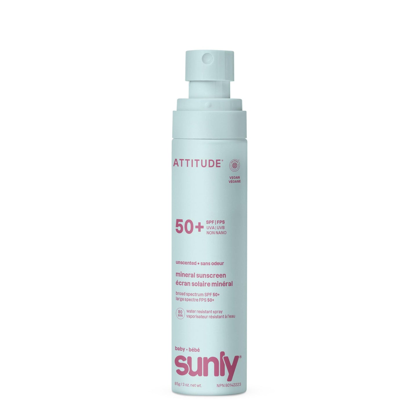 ATTITUDE Baby Mineral Sunscreen Lightweight Lotion SPF 50, Broad Spectrum Zinc Oxide, EWG Verified, Non-Nano, Water-Resistant 80 Minutes, Non-Greasy for Face & Body, Vegan, Unscented, 80 grams - Available at All In One Marketplace Canada
