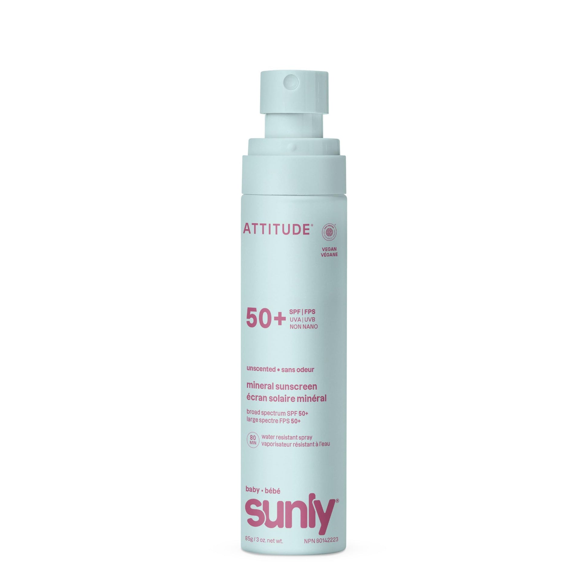 ATTITUDE Baby Mineral Sunscreen Lightweight Lotion SPF 50, Broad Spectrum Zinc Oxide, EWG Verified, Non-Nano, Water-Resistant 80 Minutes, Non-Greasy for Face & Body, Vegan, Unscented, 80 grams - Available at All In One Marketplace Canada