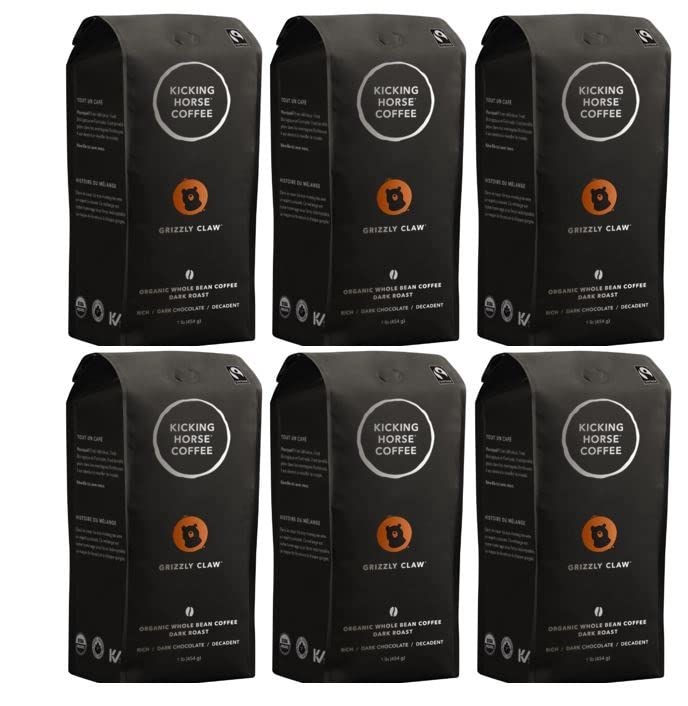 Kicking Horse Coffee Grizzly Claw Dark Roast Whole Bean – 1 lb (6-Pack) | Organic, Fairtrade, Kosher