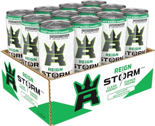 Reign Storm Kiwi Blend Energy Drink – 355 mL Cans (12 Pack) | Zero Sugar, Plant-Based Caffeine