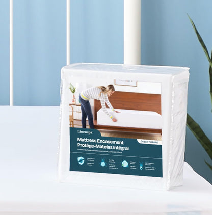 LINENSPA Zippered Encasement Waterproof, Dust Mite Proof, Bed Bug Proof, Hypoallergenic Breathable Mattress Protector - Full Size , White 🍁 All In One Marketplace Canada