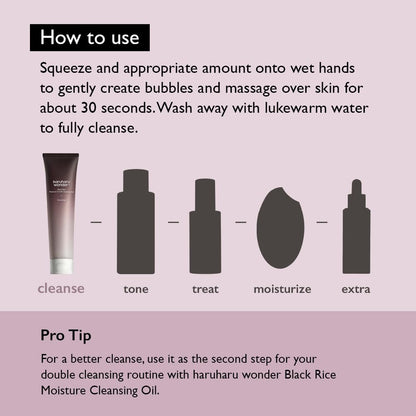 Haruharu Wonder Black Rice Moisture 5.5 Soft Cleansing Gel 100ml Fermented Black Rice Face Wash Foam Cleanser - Available at All In One Marketplace Canada