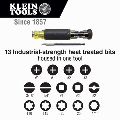 Klein Tools 32303 Multi-Bit Screwdriver/Nut Driver, Impact Rated 14-in-1 Magnetic Screwdriver Set Phillips, Slotted, Square, Combo, Torx KLEIN TOOLS