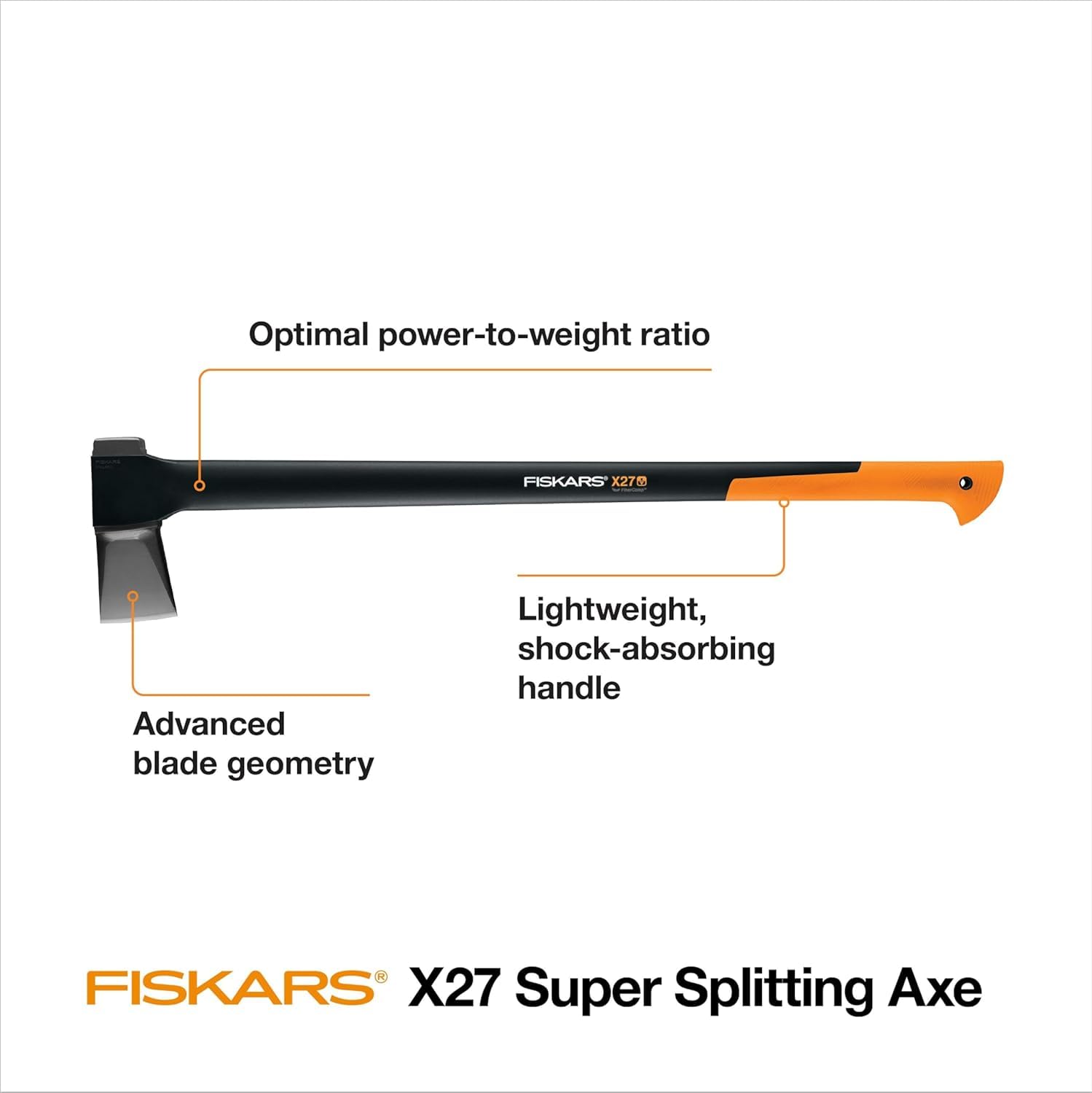 Fiskars X27 Super Splitting Axe, 36" Wood Splitting Axe for Medium to Large Size Logs with Shock-Absorbing Handle, Split Firewood, Forged Steel Blade, Bushcraft Gear and Camping Hatchet Fiskars
