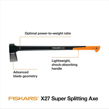 Fiskars X27 Super Splitting Axe, 36" Wood Splitting Axe for Medium to Large Size Logs with Shock-Absorbing Handle, Split Firewood, Forged Steel Blade, Bushcraft Gear and Camping Hatchet Fiskars