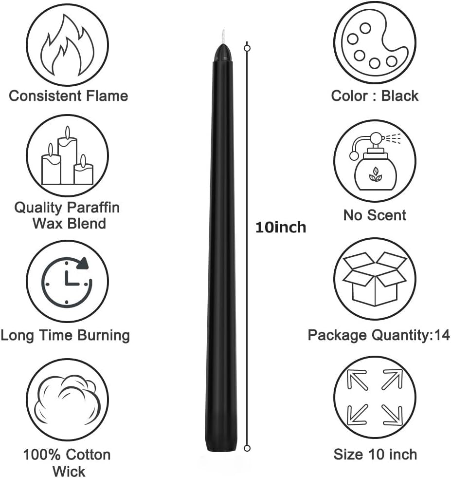 Perkisboby 10" Black Taper Candles 14 Pack, Unscented Dinner Table Candle 🍁 All In One Marketplace Canada