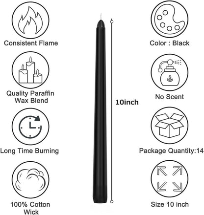 Perkisboby 10" Black Taper Candles 14 Pack, Unscented Dinner Table Candle 🍁 All In One Marketplace Canada