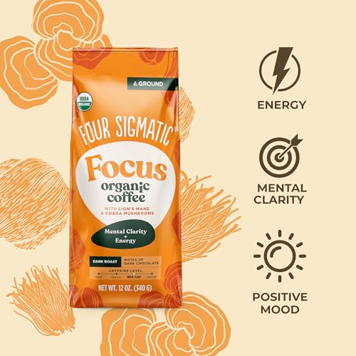 Four Sigmatic Think Mushroom Coffee | Organic Ground Coffee with Lion's Mane and Chaga | 12oz