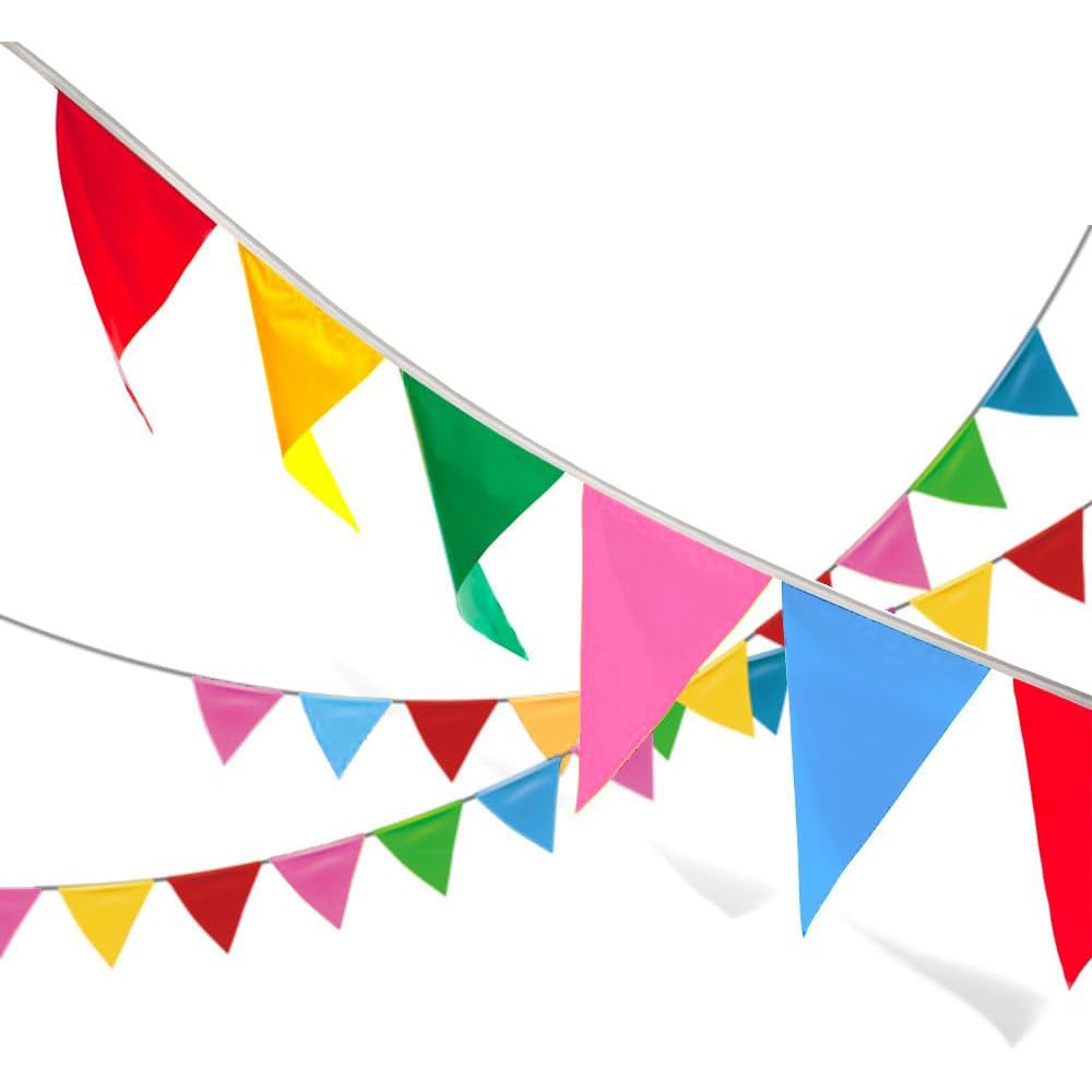 LOOPJOYGAME 250pcs Multicolor Pennant Flags, 263Ft Nylon Fabric Decorations Grand Opening Banner Rope