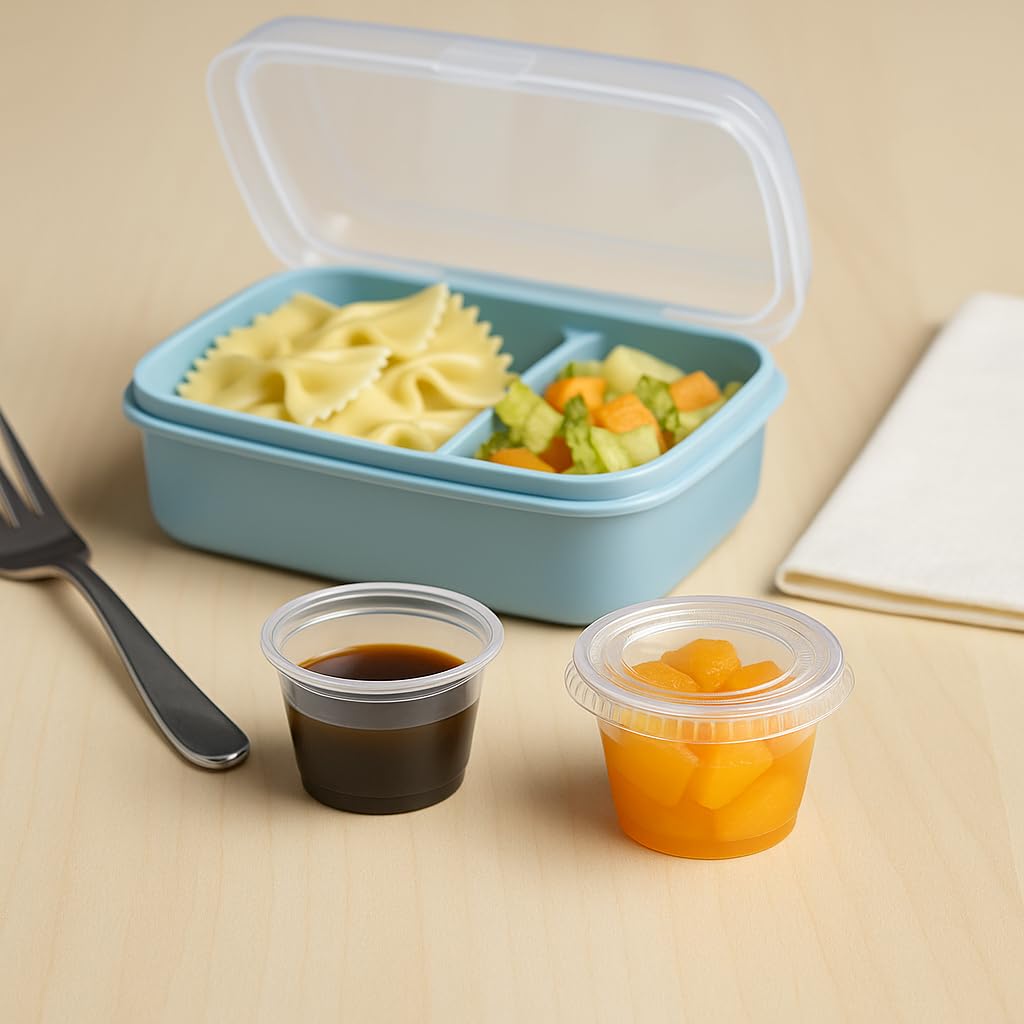 1 oz Portion Cups with Lids, 200 Sets Disposable Souffle Cups, Leak-Proof Jello Shot Cups, Clear Condiment Containers for Sauce, Dressing & Food Storage, Freezer Safe