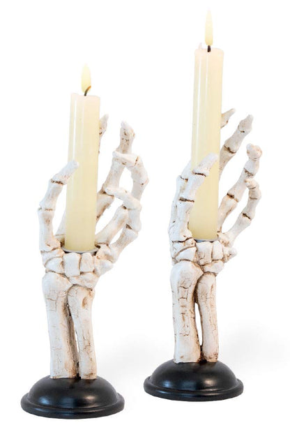 Bougeoirs coniques d'Halloween Boston International, lot de 2 - 3 x 8 pouces, mains de squelette