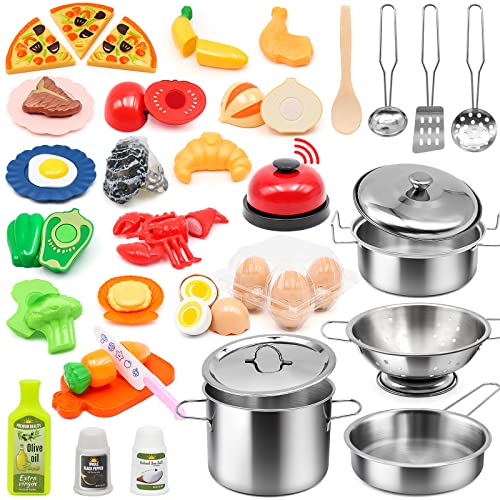 Kids Pretend Play Kitchen Accessories Set, 38pc Play Pots Pans Set for Kids 🍁 All In One Marketplace Canada