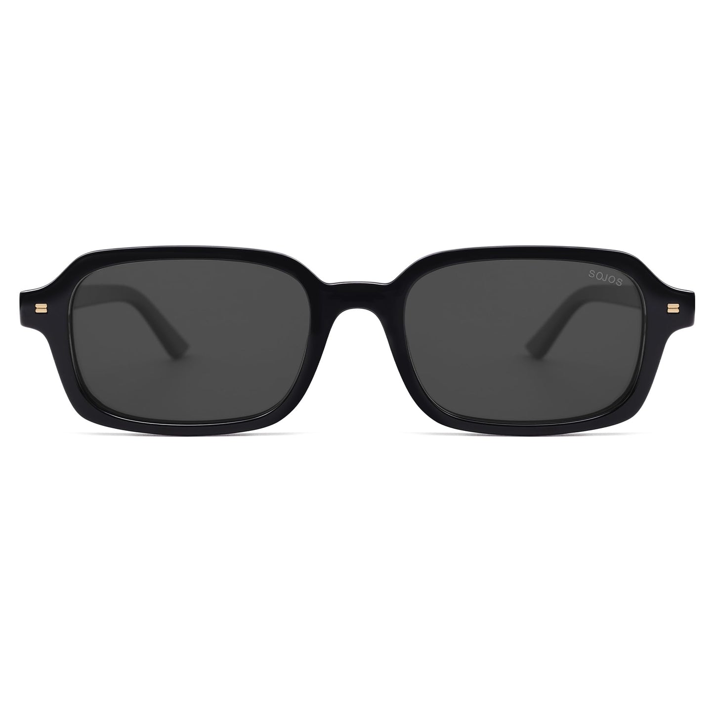 SOJOS Trendy Rectangle Polarized Sunglasses Womens Mens, Small Retro Fashion Thin Slim Square Sunnies SJ2610, Black/Grey