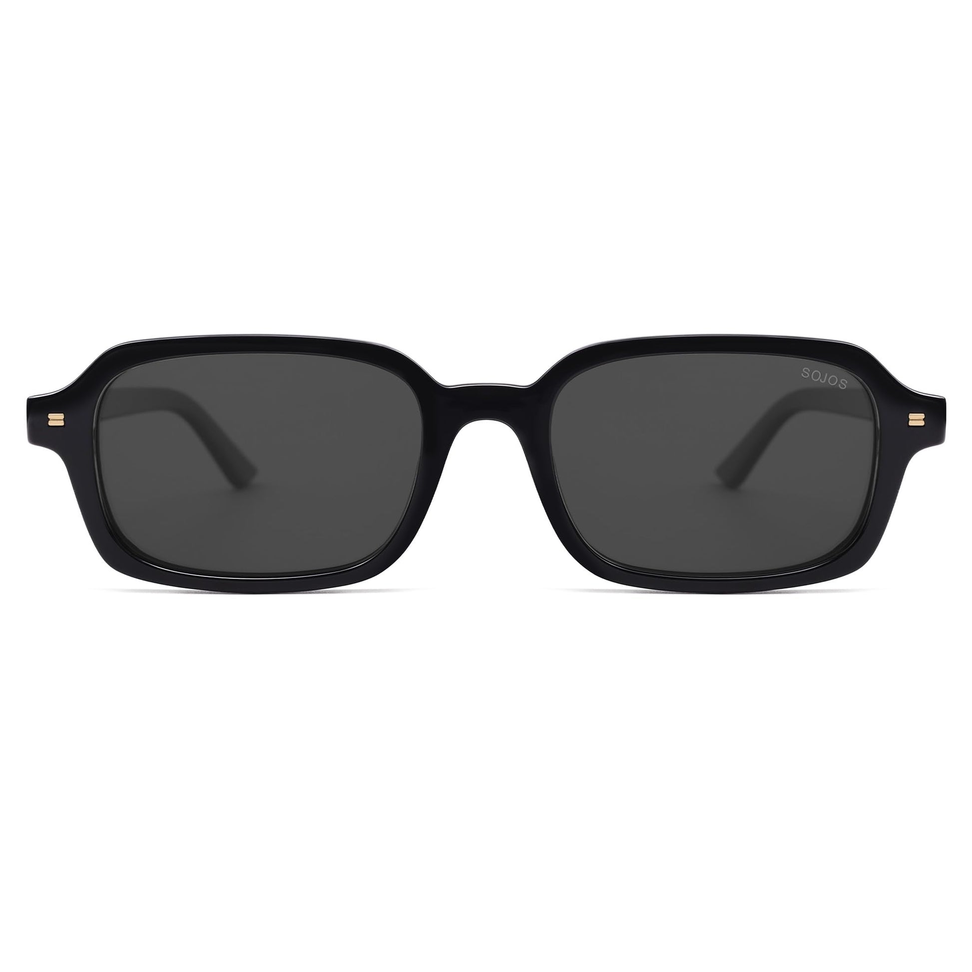 SOJOS Trendy Rectangle Polarized Sunglasses Womens Mens, Small Retro Fashion Thin Slim Square Sunnies SJ2610, Black/Grey