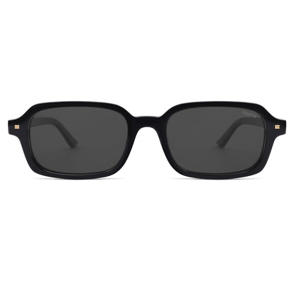 SOJOS Trendy Rectangle Polarized Sunglasses Womens Mens, Small Retro Fashion Thin Slim Square Sunnies SJ2610, Black/Grey