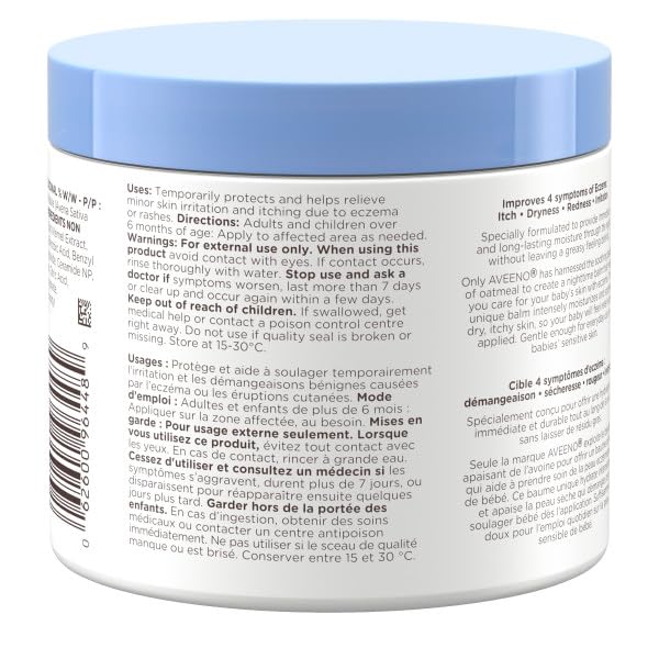 Baume de nuit Aveeno Baby Eczema Care - Lotion corporelle pour le coucher apaisant les démangeaisons liées à l'eczéma, avoine colloïdale + céramides - Sans parfum, lot de 2 (622 g au total)
