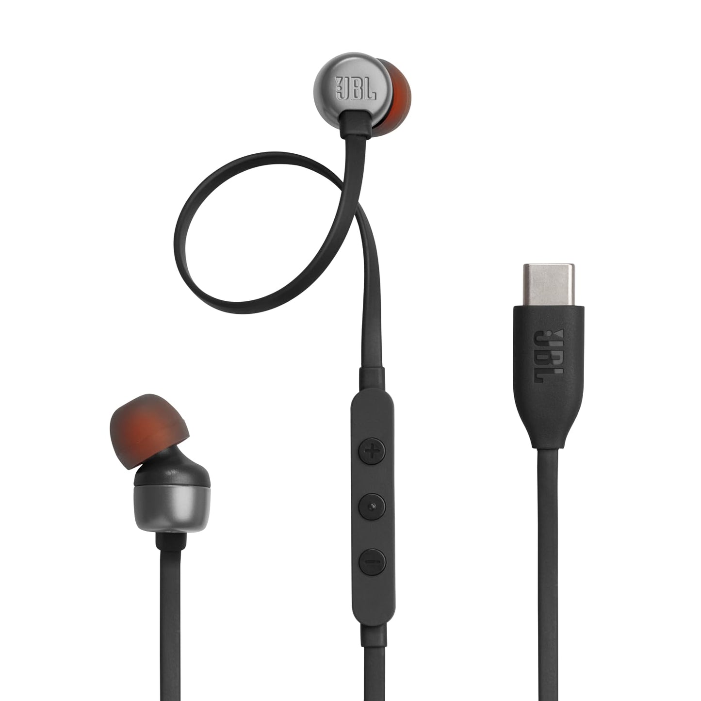JBL Tune 310C - USB-C Wired Hi-Res in-Ear Headphones, Tangle-Free Flat Cable, 3-Button Remote with Microphone (Black)