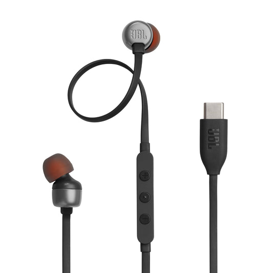 JBL Tune 310C - USB-C Wired Hi-Res in-Ear Headphones, Tangle-Free Flat Cable, 3-Button Remote with Microphone (Black)