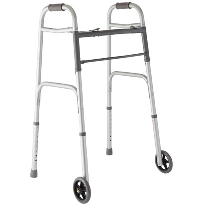 Medline Lightweight Folding Walker with 5" Wheels, Aluminum, 300lb