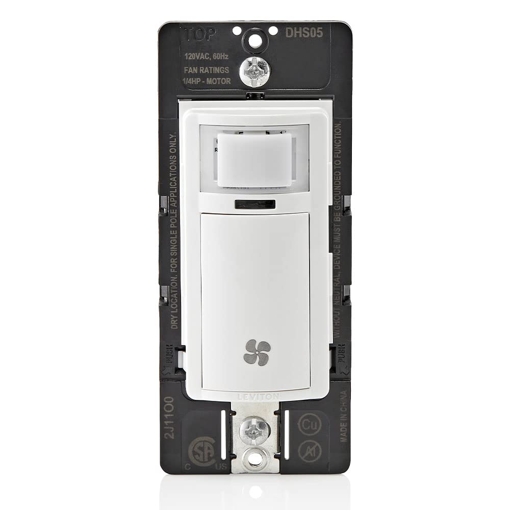 Leviton Humidity Sensor Switch for Bathroom Exhaust Fan, automate Ventilation, air Circulation, Moisture Control, ¼ HP, Single Pole, DHS05-1LW, White Leviton