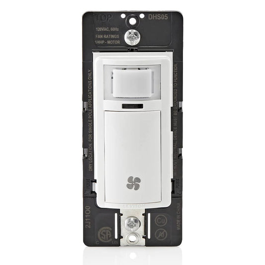 Leviton Humidity Sensor Switch for Bathroom Exhaust Fan, automate Ventilation, air Circulation, Moisture Control, ¼ HP, Single Pole, DHS05-1LW, White Leviton