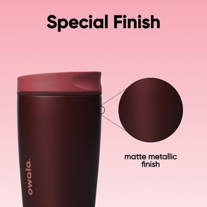 Owala SmoothSip Slider Insulated Stainless Steel Coffee Tumbler, Reusable Iced Coffee Cup, Hot Coffee Travel Mug, BPA Free 12 oz, Black Cherry