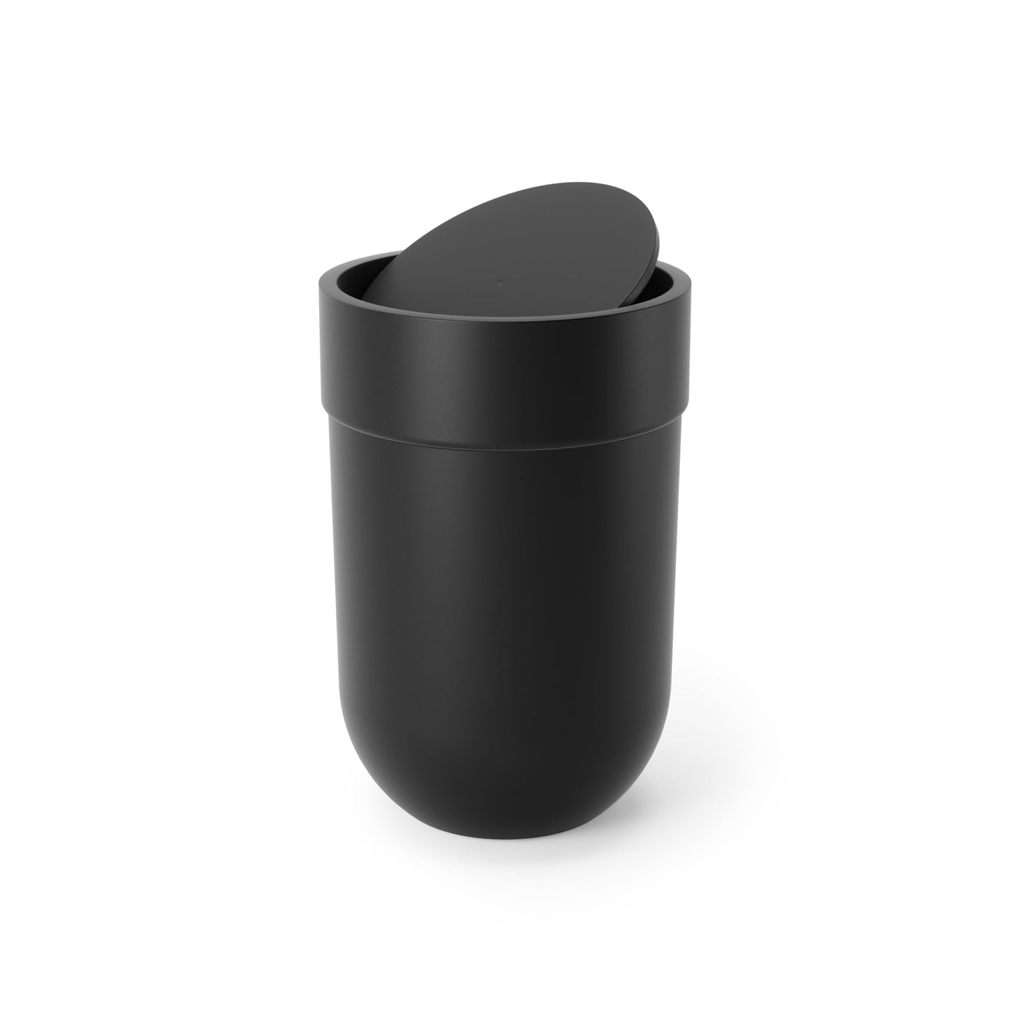 Umbra Touch Trash Can, Small 1.6-Gallon Garbage Bin with Swing Lid, Waste Basket for Bathroom or Office, Black Umbra