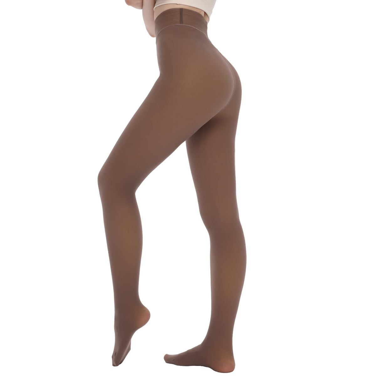 Fleece Lined Tights Women - Thermal Pantyhose for Winter Warm Thick Stockings with High Waist Fake Translucent Leggings Brown Large-X-Large 🍁 All In One Marketplace Canada
