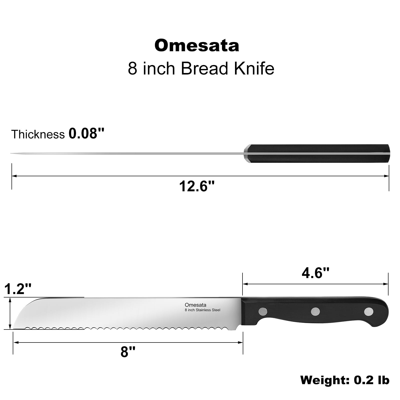 Bread Knife, Serrated 8 inch Bread Knifes for Homemade Bread Sourdough, Blade Razor Sharp and Wavy Edge from Professional Stainless Steel Omesata - Available at All In One Marketplace Canada