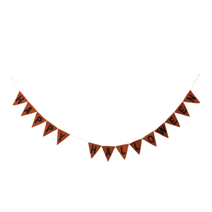 Creative Co-Op 72"L Handmade Wool Felt Pennant Banner "Happy Halloween", Orange Color & Black
