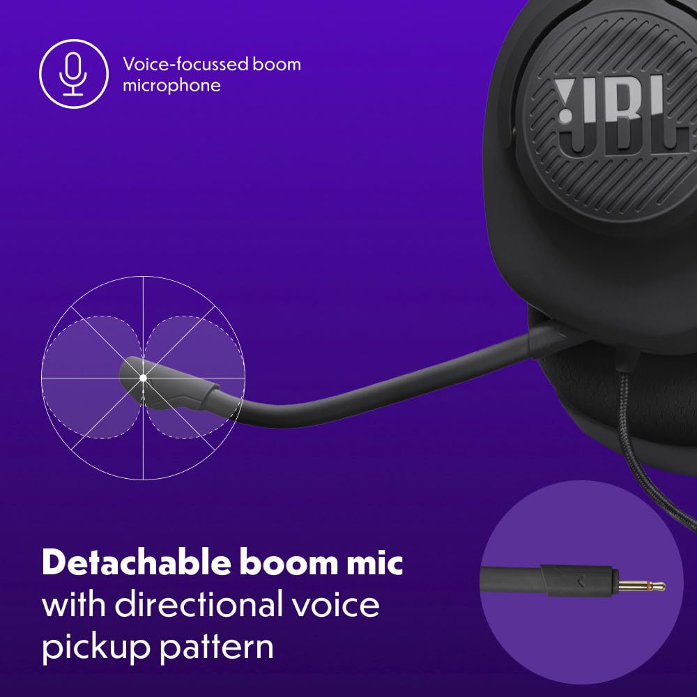 JBL Quantum 100M2 - Wired Over-Ear Gaming Headset with omnidirectional, Detachable mic with Mute Option and Fabric-Covered Memory Foam Ear Cushions, Compatible with All Platforms (Black) - Available at All In One Marketplace Canada